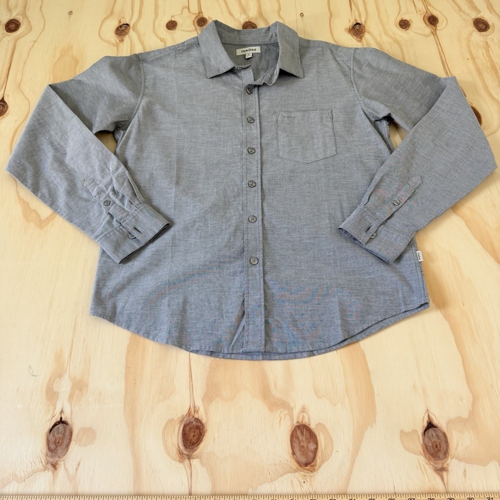 Tenore Everyday Oxford Long Sleeve Shirt Cotton Stretch Black Chambray Size S